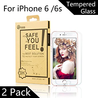 iPhone 6S Screen Protector, [2 Pack] BTGGG Tempered Glass Screen Protector for iPhone 6 / 6S [Anti-fingerprint HD Easy Installation]