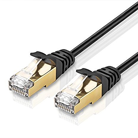 TNP Cat7 Ethernet Network Cable (50 FT) - High Performance 10 Gigabit Ethernet 600MHz with Professional Gold Plated Snagless RJ45 Connector Premium Shielded Twisted Pair S/STP Patch Plug Wire Cord