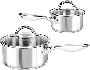 MICHELANGELO Saucepan Set 4pc, 18/10 Stainless Steel Sauce Pan with Lid, Tri-Ply Bottom Sauce Pot Set, Nonstick Saucepan, Dishwasher Safe, 1QT & 2QT