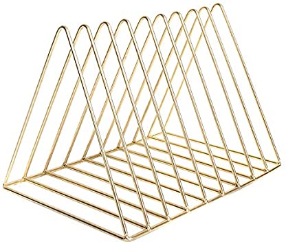 Triangle File Folder Racks and Magazine Holder,10 Lattice Metal Newspaper Holder Magazine File Storage for Office Home Decoration,Gold by Cq acrylic