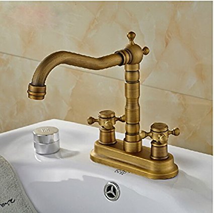Rozinsanitary 4 Inch Centerset Antique Brass Bathroom Sink Faucet Dual Knobs Basin Mixer Tap