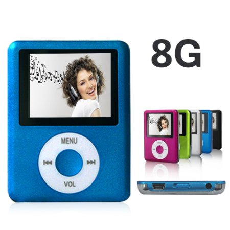 ACE DEAL MINI USB Port 8GB Memory Slim Classic Digital LCD MP3 Player / MP4 Player, MP3 Music Player, E-book , Photo viewing , Video Playing , Movie ( Blue Color )