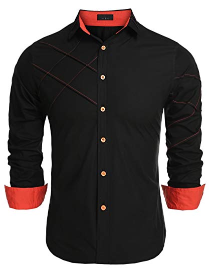 Detailorpin Men’s Business Dress Shirt Slim Fit Long Sleeve Button Down Shirts