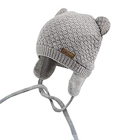 Chihom Infant Baby Boys Girls Knitted Hat with Earflaps Cute Beanie Skull Cap Warm Cuff Winter Bear Caps