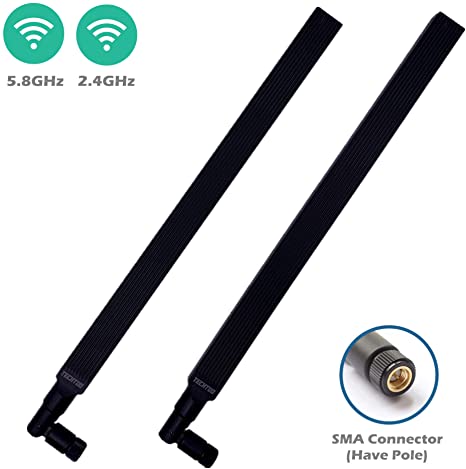 TECHTOO WiFi Antenna Dual Band 9 dBi 2.4/5.8GHz for Router AP - Security IP Camera - USB Card Adapter - PCI PCIe Cards - Range Extender - PC Desktop - Drone - PS4 Build (SMA-Plug 2-Pack)