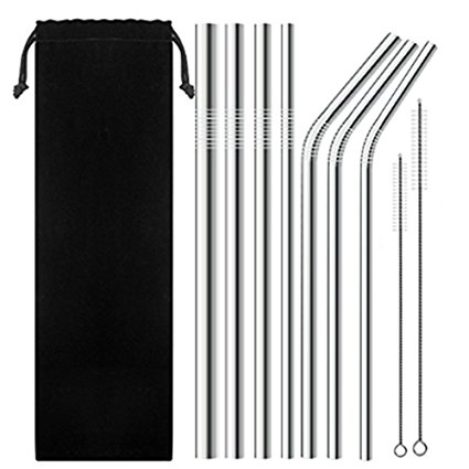 7 Pack Stainless Steel Wide Drinking Straws, 9.9" and 10.5" Long, SENHAI Metal Reusable Straws for Smoothie Cold Beverage - (0.24", 0.31", 0.35", 0.47" diameter)