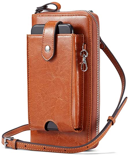 Lecxci Women Leather RFID Blocking Purses Cell Phone Crossbody Bag Wallets with Removable Checkbook Cover