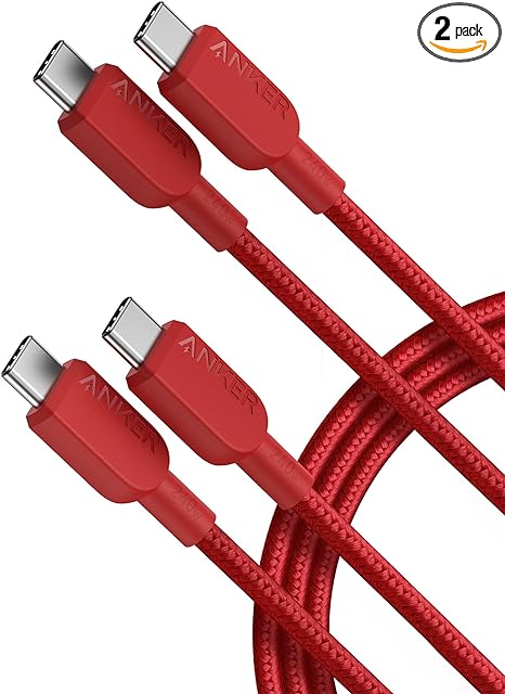 Anker 240W USB C to USB C Cable (2Pack,6ft), USB C Charger Cable Fast Charge for iPhone 15, MacBook Pro 2020, iPad Pro 2020, iPad Air 4, Samsung Galaxy S23 /S23 Ultra(USB 2.0, Red)