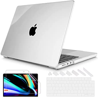 Mektron for MacBook Pro 14 Inch 2021 Newest Model A2442 with Touch ID, Clear Case Plastic Hard Shell Cover with Keyboard Skin Screen Protector Dust Lug for MacBook Pro 14" M1 Pro Chip, Transparent