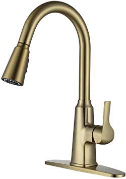 Single Handle Brushed Gold-Kitchen-Sink-Faucet-Pull-Down-Sprayer