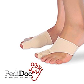 PediDoc™ Bunion Relief Sleeves – Bunion Toe Straightener and Bunion Corrector Pad with Gel Toe Separator, Spacer, Straightener and Spreader – Hallux Valgus Pain Relief and Big Toe Alignment