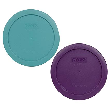 Pyrex 7201-PC 4 Cup (1) Turquoise (1) Purple Round Plastic Lids - 2 Pack