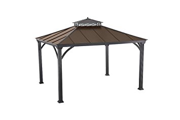 Sunjoy L-GZ401PCO-1D 2 Tier Hardtop Gazebo, Mat Black Poles and Frame with Rich Brown Proof, 12' x 10'