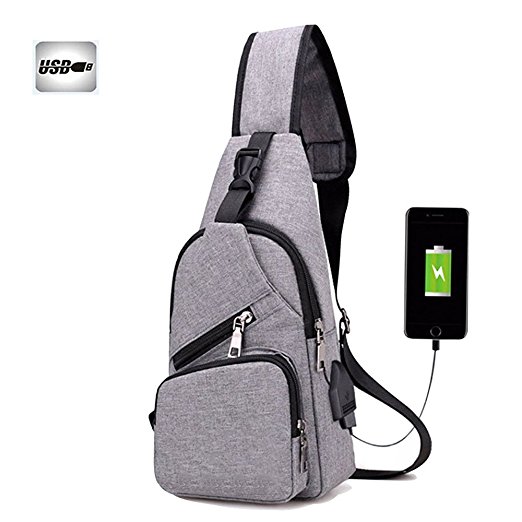 Sendida Chest Bag Shoulder Backpack - Casual Crossbody Shoulder Packs Daypacks for Men Women Canvas Digital Camera Bags with Charging Port for Sport Outdoor Gym Travel Hiking