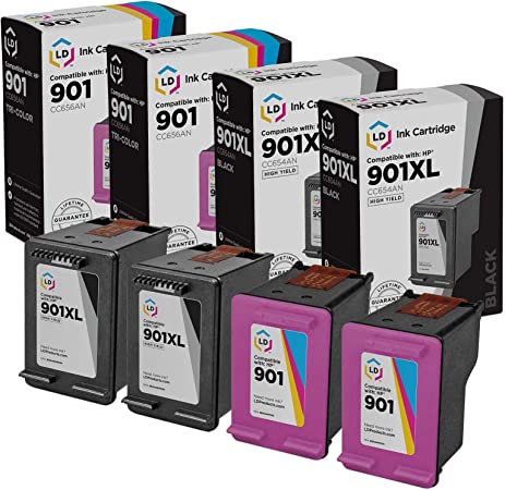 LD Remanufactured Ink Cartridge Replacement for HP 901XL & 901 High Yield (2 Black, 2 Color, 4-Pack)