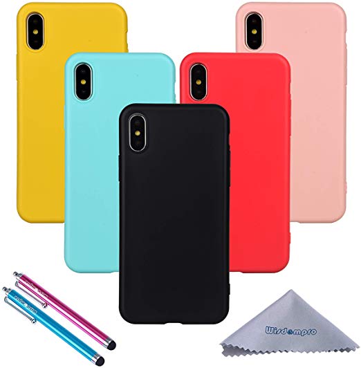 iPhone X Case, Wisdompro Bundle of 5 Pack Ultra Thin Slim Jelly Soft TPU Gel Protective Case Cover for Apple iPhone X (Black, Aqua Blue, Naked Skin Pink, Yellow, Red)- Candy Color