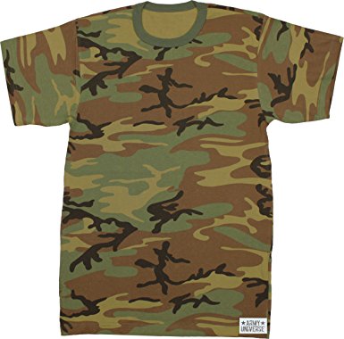 Army Universe Military Camouflage T-Shirt Camo Crewneck Tee Short Sleeve Top With ArmyUniverse Pin