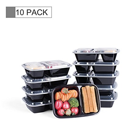 Glotoch 10 Packs 32 Ounce Rectangular Plastic Containers with Leak Proof Lid, Stackable, Disposable, BPA Free Lunch
