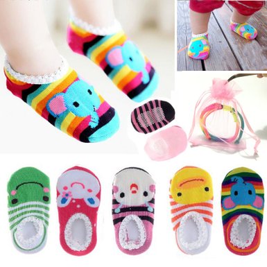 Yshare® 5 Pairs Girls 6-24 Month Cartoon Baby Toddler Anti Slip Skid Low Cut Boat Socks   Gift Bangle With bags No Show Newborn Socks