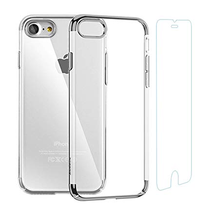 Case for iPhone and Screen Protector Set Crystal Clear Anti-Scratch TPU Cover Case with Tempered Glass Screen Protector and Soft Shock Absorption Bumper for iPhone 6 Plus/6s Plus (Silver)