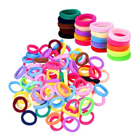 Ponytailer Hair Elastics Ties Hair Bands for Girls, Assorted Colors, 100 Pieces
