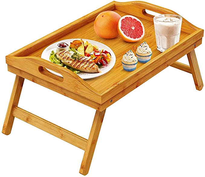 Bamboo Bed Tray Table with Foldable Legs, Breakfast Tray for Sofa, Bed, Eating, Working, Used As Laptop Desk Snack Tray by Pipishell (Bamboo)