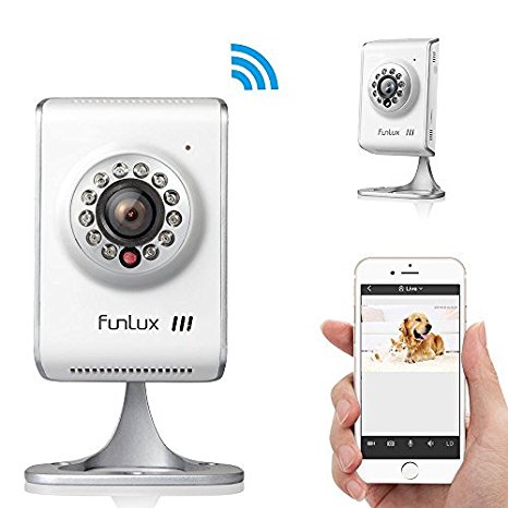 Funlux® Super Easy iPhone Mobile View Setup 1 Megapixel 720P HD Two Way Audio Wireless Wi-Fi IP Network Camera Home Monitoring CCTV Security Camera 105 Degree Wide Viewing Angle Plug & Play