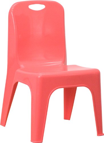 Flash Furniture YU-YCX-011-RED-GG Red Plastic Stackable School Chair with Carrying Handle and 11-Inch Seat Height