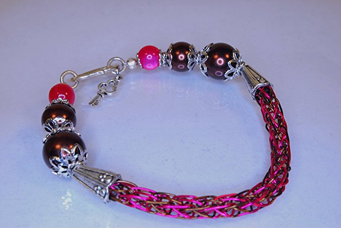 Chocolate Raspberry Viking Knit Bracelet