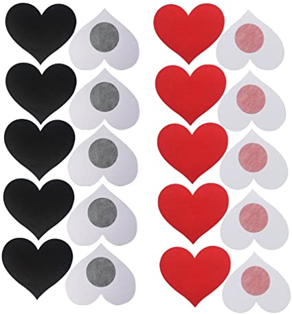 Nipplecovers Disposable, JESWELL Adhesive Women Pasties Sexy Breast Petals for Backless Dresses, Multi Design (Heart Petals 5 Pairs Black & 5 Pairs Red)