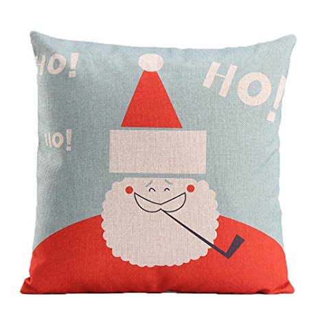 niceEshop Creative Fashion Cotton Linen Square Decorative Throw Pillow Cover Colored Drawing Santa Claus