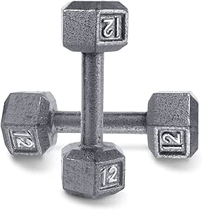 WF Athletic Supply Cast Iron Solid Hexagon Gray/Black Dumbbells, Strength Training Free Weights Set of 2 for Women and Men, Hand Weights Sold by Pairs, Multi-Select Size Options Available