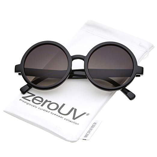 Classic Retro Horn Rimmed Neutral-Colored Lens Round Sunglasses 52mm