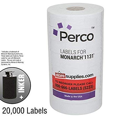 White Pricing Labels for Monarch 1131 Price Gun - 1 Sleeve, 20,000 Blank Marking Labels - with Bonus Ink Roll