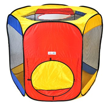 Six Sided Hexagon Twist Play Tent w/ Ball Stopper & Safety Meshing for Child Play Visibility