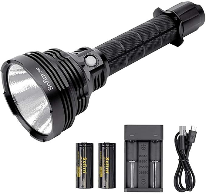 Sofirn SP70 Tactical Flashlight High Lumens 5500lm Cree XHP70.2 Led，Police Military Outdoor Searchlight Set with Rechargeable 226650 Battery and Charger