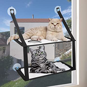 Cat Window Perch Double Window Hammock for Large Cat Warm Cotton Fabric Resting Cat Window Seat Pet Durable Soft Bed Safety Space Saving Holds for Any Indoor Cat Size 6 Suction Cups
