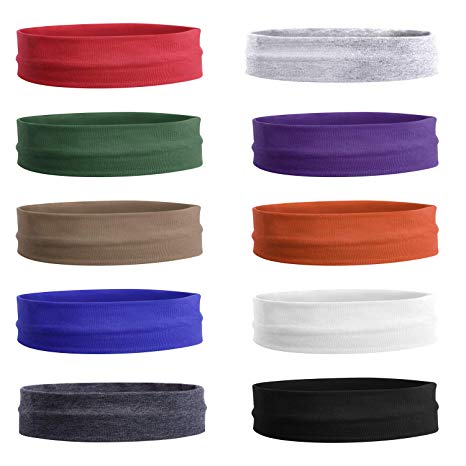 Teemico 10 Pack 3" Cotton Headbands Pack Stretch Elastic Yoga Soft and Stretchy Sports Sweatbands Fashion Headband for Teens Women (10 Colors)