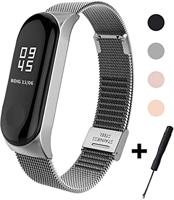 BDIG For Xiaomi Mi Band 3 Metal Replacement Band Waterproof Stainless Steel Strap Bracelet Accessory for Xiaomi Mi Band 3 Miband 3 (Fitness Tracker Not Included)