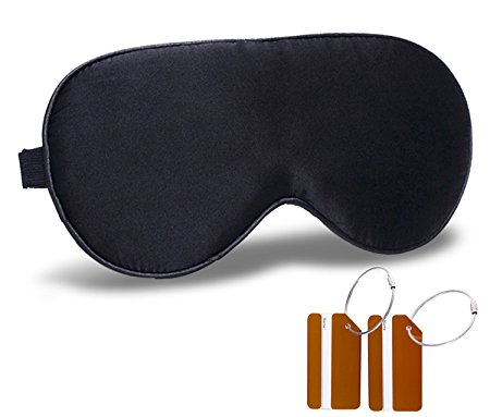 OnUpgo Natural Silk Sleep Mask & Blindfold - Super-smooth Eye Mask Soft Eyeshade - Comfortable Travel Sleeping Mask - Free Bonus 2 PACK Gold Travel Luggage Tags