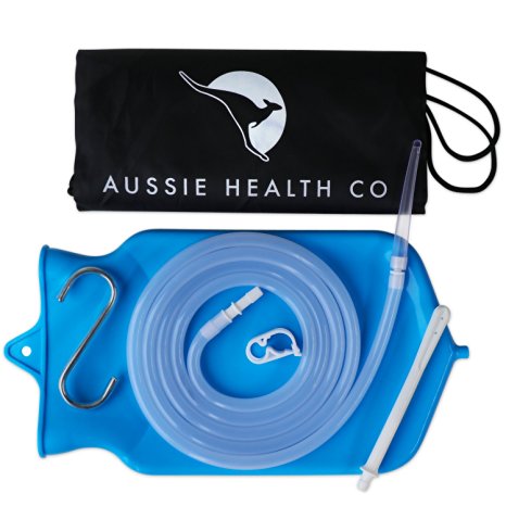 Premium Silicone Enema Bag Kit - Odorless Non-Toxic FDA Registered Reusable Blue Bag (2 Quart) With Nozzle   Slimline Tip, Strong Clamp, Sturdy Metal Hook & Discreet Drawstring Storage Bag