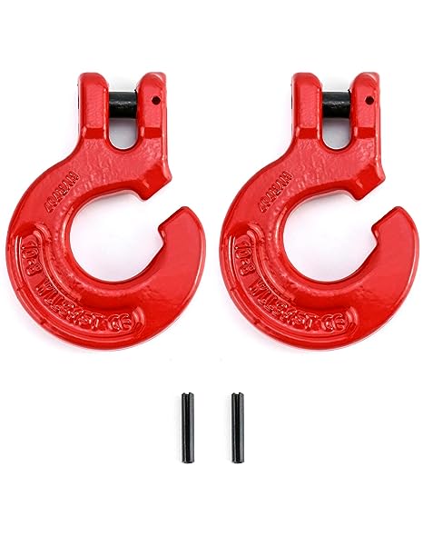 QWORK Chain Hook, 2 Pack 3/8" Choker Chain Logging Hook, G80 Steel, 3.15 Tons / 6900Lbs Working Load Limit, for Logging Towing, Lifting, Hanging, Port, Off-Road