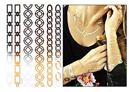 USTEK® Vogue Temporary Tattoo Metallic Gold Silver Black Necklace Bracelet Jewelry Totem Body Art Removable Waterproof