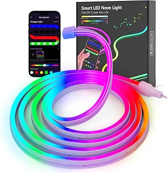 Kangtaixin Neon Striscia LED 2M, Silicone Luci al Neon Flessibile Funziona con APP, DIY Forma, Sincronizzazione Musica, Camera, Cortile, Giardino, Patio, Gaming, Festa Decorazione