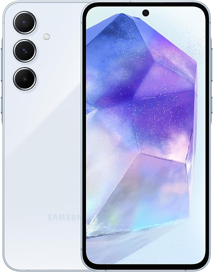 Samsung Galaxy A55 5G   4G LTE (256GB   8GB) (Tmobile Mint Tello & Global) Unlocked Latin America Warranty SM-A556E/DS 6.6" 120Hz 50MP Triple   (25W Wall USB Charger) (Awesome Iceblue Latin Bands)