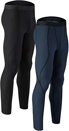 DEVOPS Men's 2 Pack Compression Cool Dry Tights Baselayer Running Active Leggings Pants