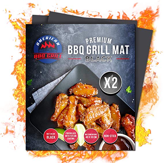 American BBQ Grill Premium Grill Mat - Set of 2 Heavy Duty Barbecue Grilling Mats - Non-stick and Reusable - Baking Mats Professional Chef Grade - Suitable for All Grill Types - 10 Year Warranty