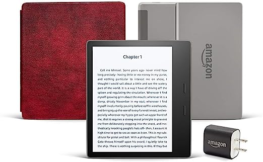 Kindle Oasis Essentials Bundle including Kindle Oasis (Graphite, Ad-Supported), Amazon Leather Cover, and Power Adapter