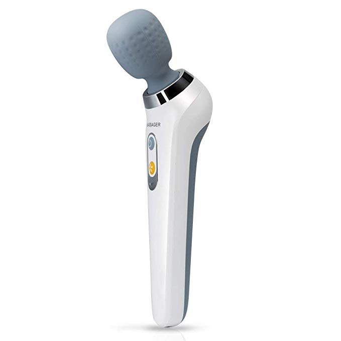 Electric Handheld Massager Cordless Rechargeable Wand Massager for Muscle, Back, Neck, Shoulder, Full Body Pain Relief (Grayish White)