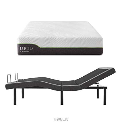 LUCID L300 Adjustable Bed Base with 12 Inch Latex Hybrid Mattress - Twin XL